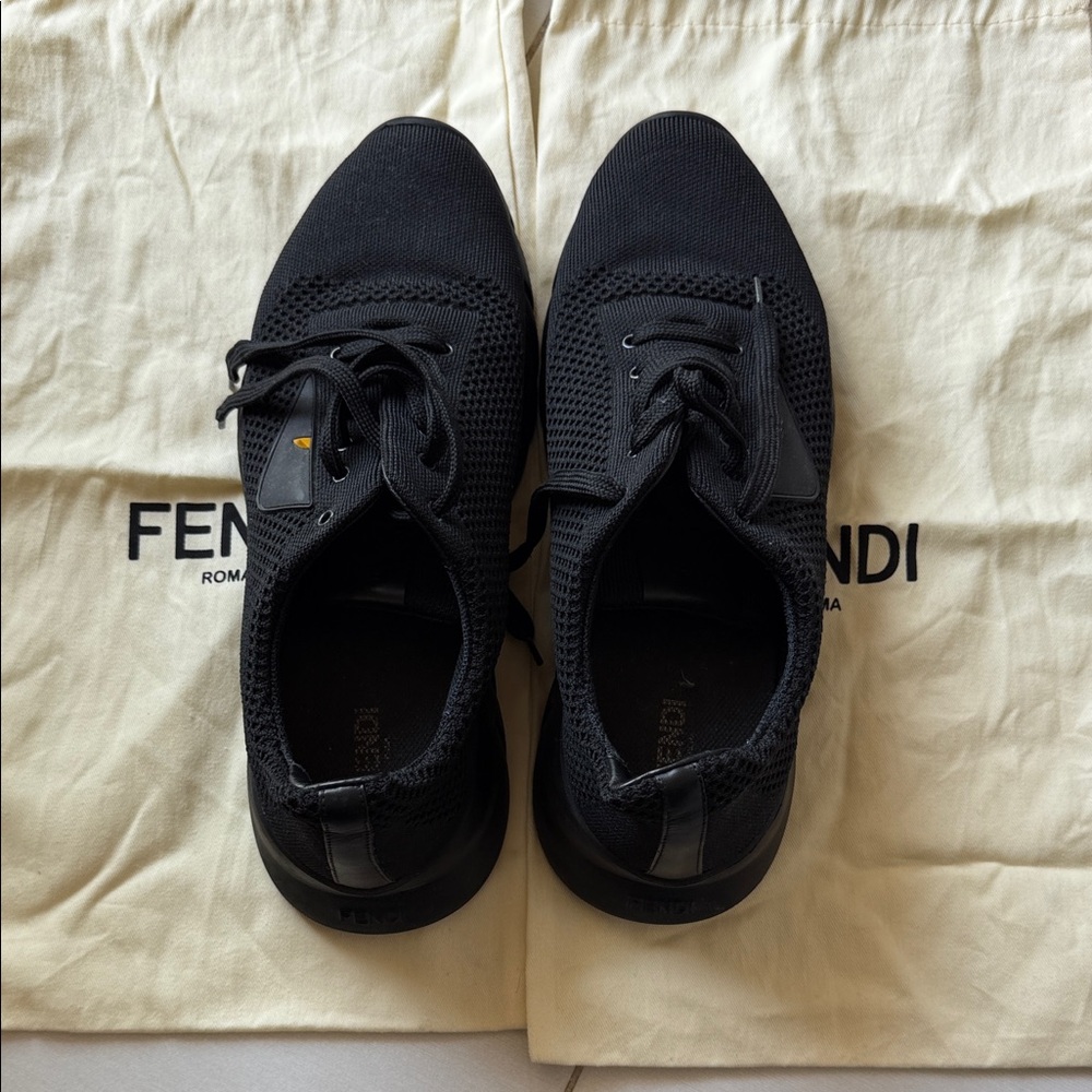 Fendi Black Knit Lace-Up Men's Sneakers